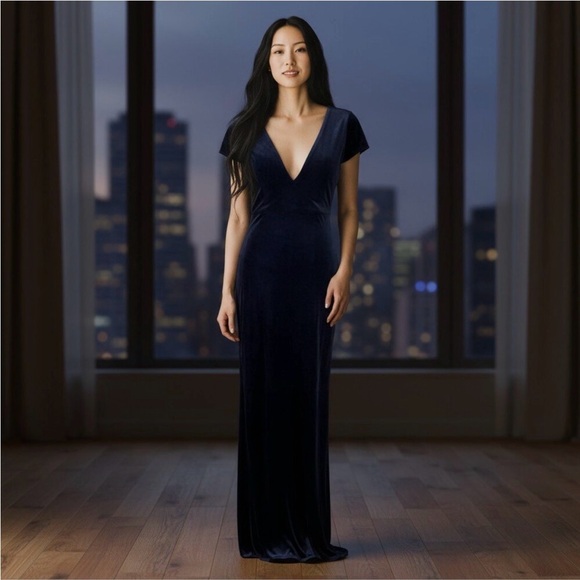 Lulus Dresses & Skirts - Lulus Feeling Flawless Navy Blue Velvet V-Neck Maxi Dress Formal Cocktail XS
